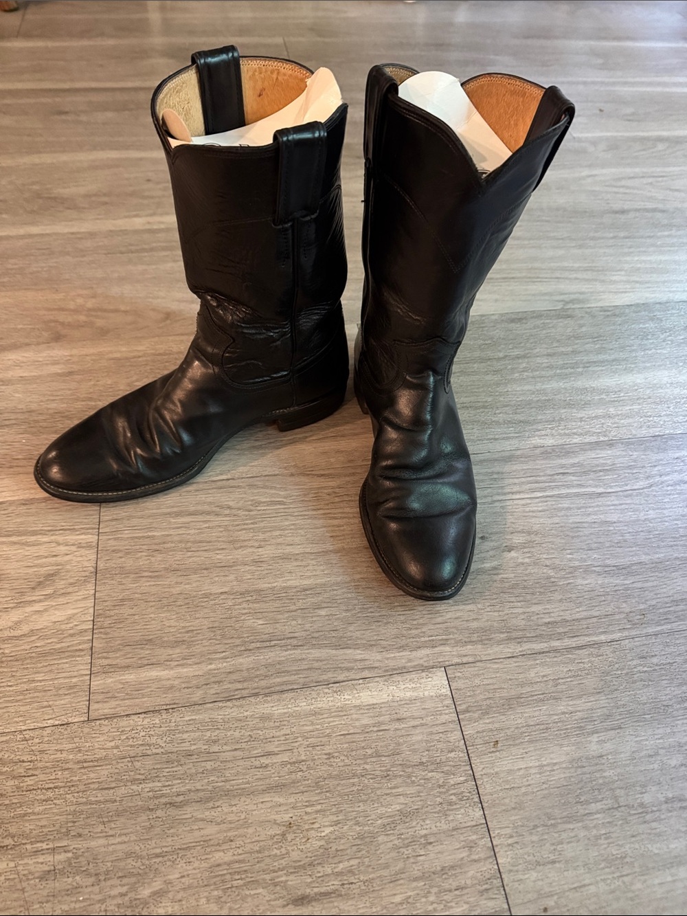 Justin Boots Black Leather Western cowboy Pull-On Boots size 7.5 women